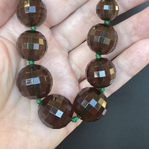 VTG Kenneth Jay Lane KJL Necklace Dark Green Lucite Graduated Faceted Beads - Picture 3 of 4